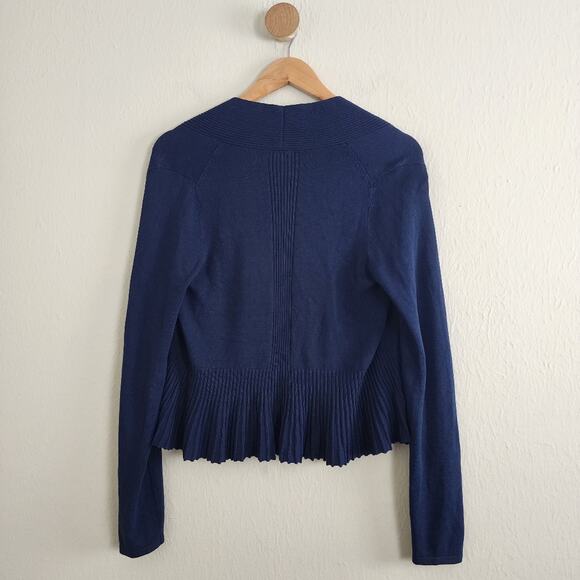 Anthropologie Navy Blue Ribbed Knit Banlieue Peplum Open Cardigan Sweater - Picture 11 of 11